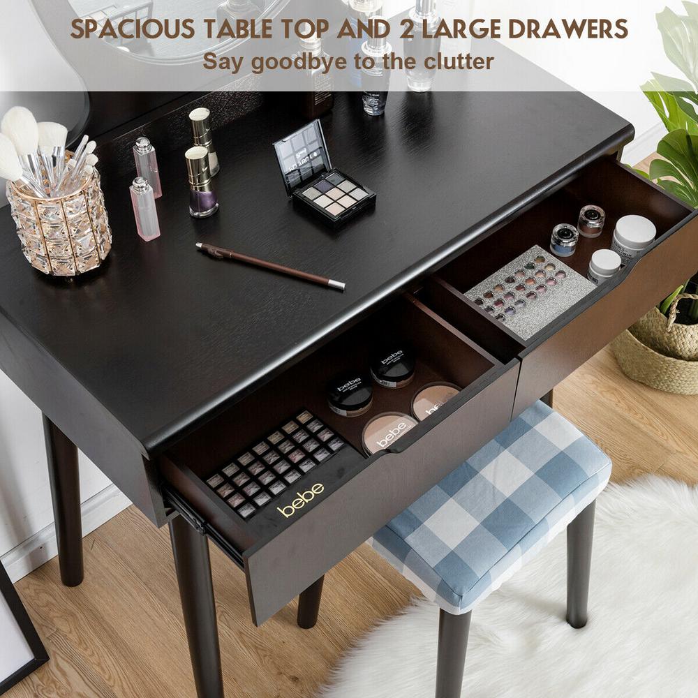 Reviews For Costway 2 Drawer Brown Vanity Set With Round Mirror Cushioned Stool Makeup Dressing Table Hw61480cf The Home Depot