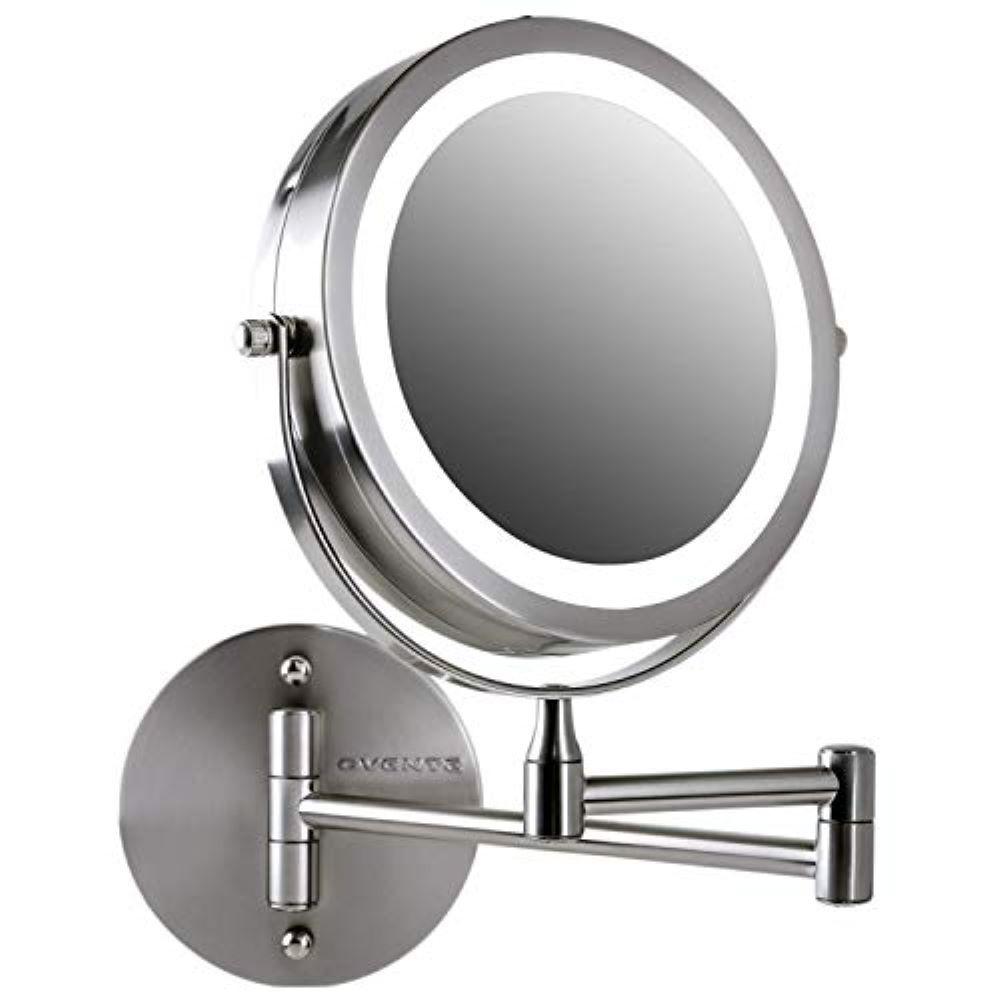 Ovente 7 in. Nickel Brushed Wall Mount LED Lighted Makeup Mirror with