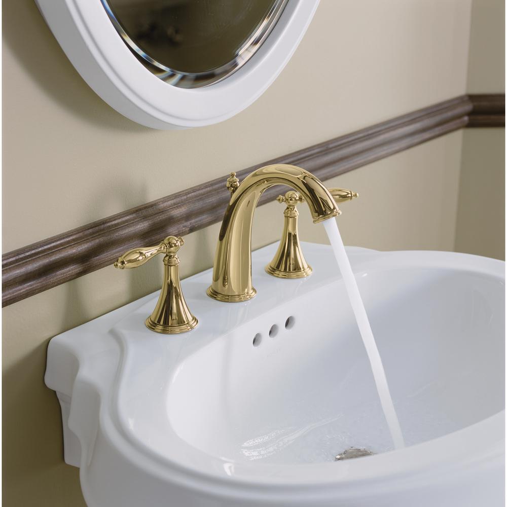 Kohler Finial Traditional 8 In Widespread 2 Handle High Arc Bathroom Faucet In Vibrant French Gold With Lever Handles K 310 4m Af The Home Depot