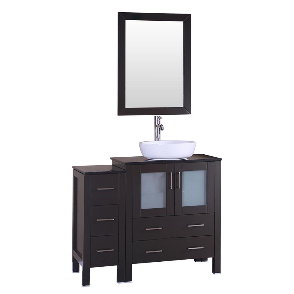 Bosconi 43 in. W Single Bath Vanity in Black with Tempered Glass Vanity