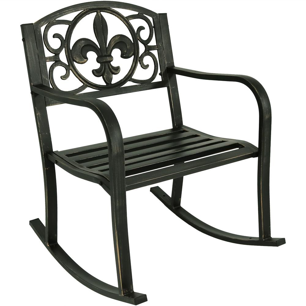 Cast Iron Rocking Chairs Patio The Home Depot Fleur De Lis Black Cast Iron Outdoor Rocking Chair