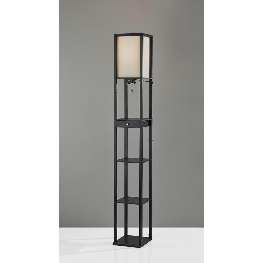 Adesso 72 In Black Wood Shelf Floor Lamp With 1 Drawer And 3 Shelves Af39640 U The Home Depot Black Wood Shelf Floor Lamp, Shelf Floor Lamp Home Depot