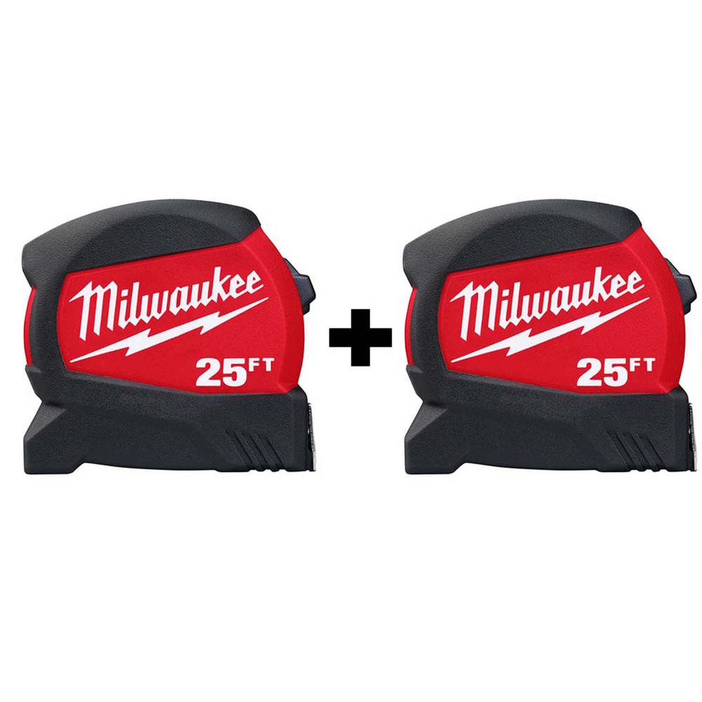 Milwaukee 25 ft. x 1.2 in. Compact Wide Blade Tape Measure with 12 ft. Standout (2-Pack) was $39.94 now $26.97 (32.0% off)