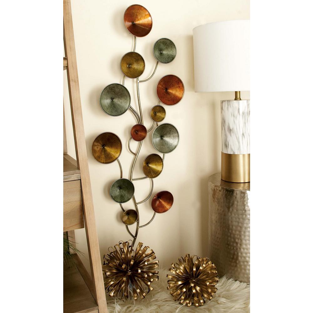 16 In X 40 Modern Iron Discs And Lines Wall Decor Gold Gray Turquoise