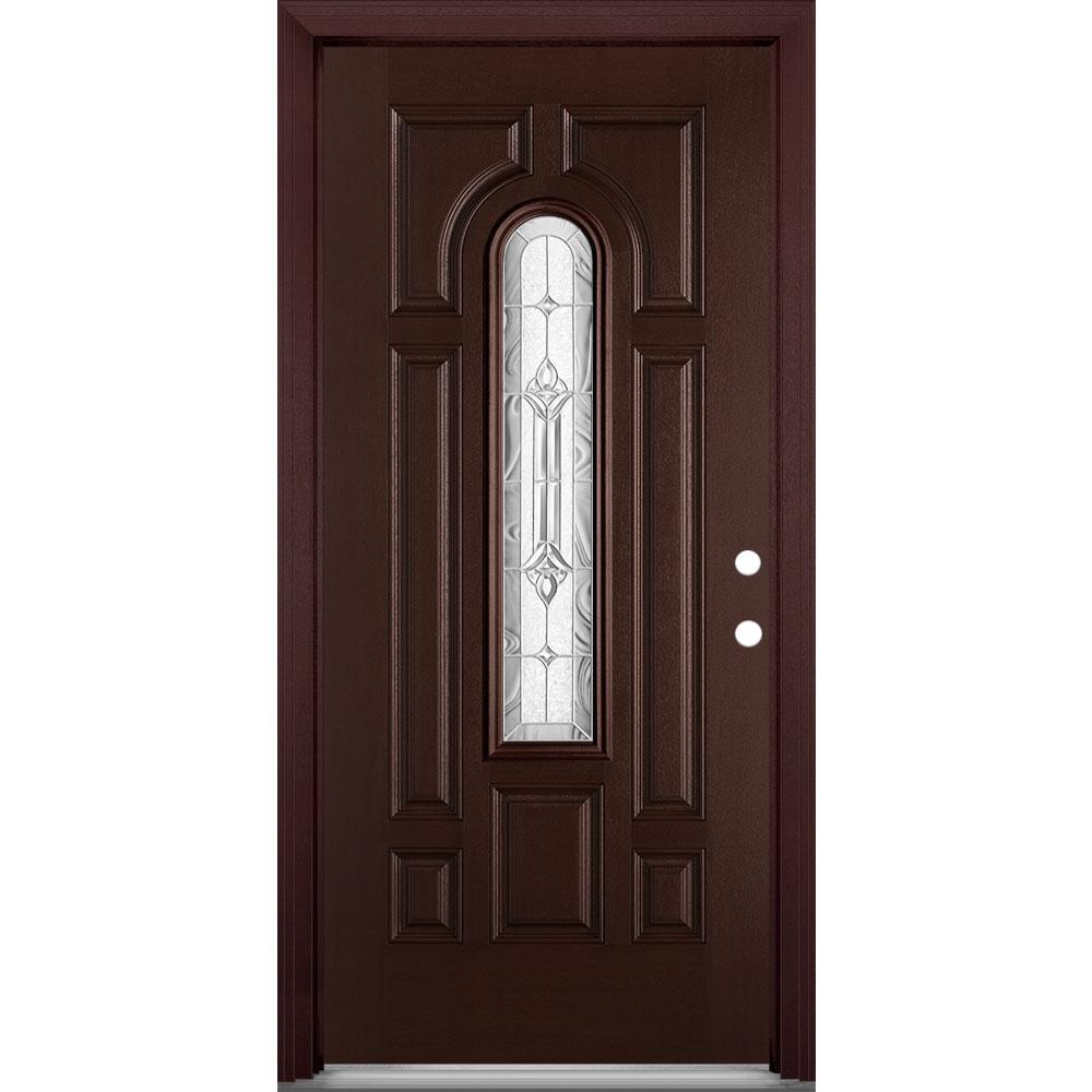 Masonite 36 In X 80 In Providence Center Arch Merlot Left Hand Stained Textured Fiberglass Prehung Front Door With Brickmold