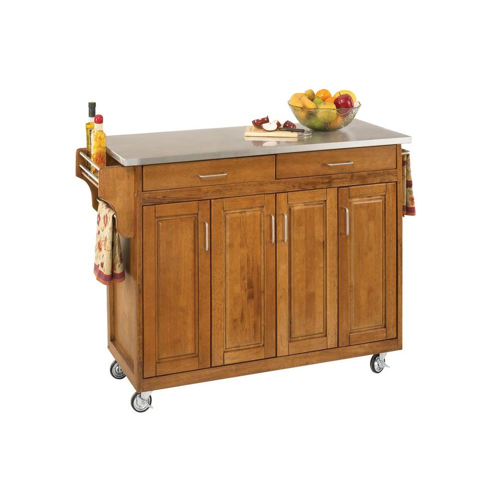 HOMESTYLES CreateaCart Warm Oak Kitchen Cart with Stainless Top 9200