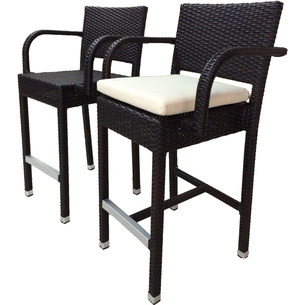 Sunflower Espresso All Weather Wicker Patio Outdoor Bar Stool With Sunflower Espresso All Weather Wicker Patio Outdoor Bar Stool With Cream Cushion 2 Pack