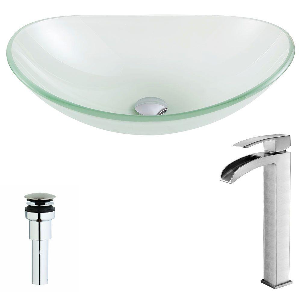 Anzzi Forza Series Deco Glass Vessel Sink In Rous Frosted With Anzzi Forza Series Deco Glass Vessel Sink In Rous Frosted With Key Faucet Brushed