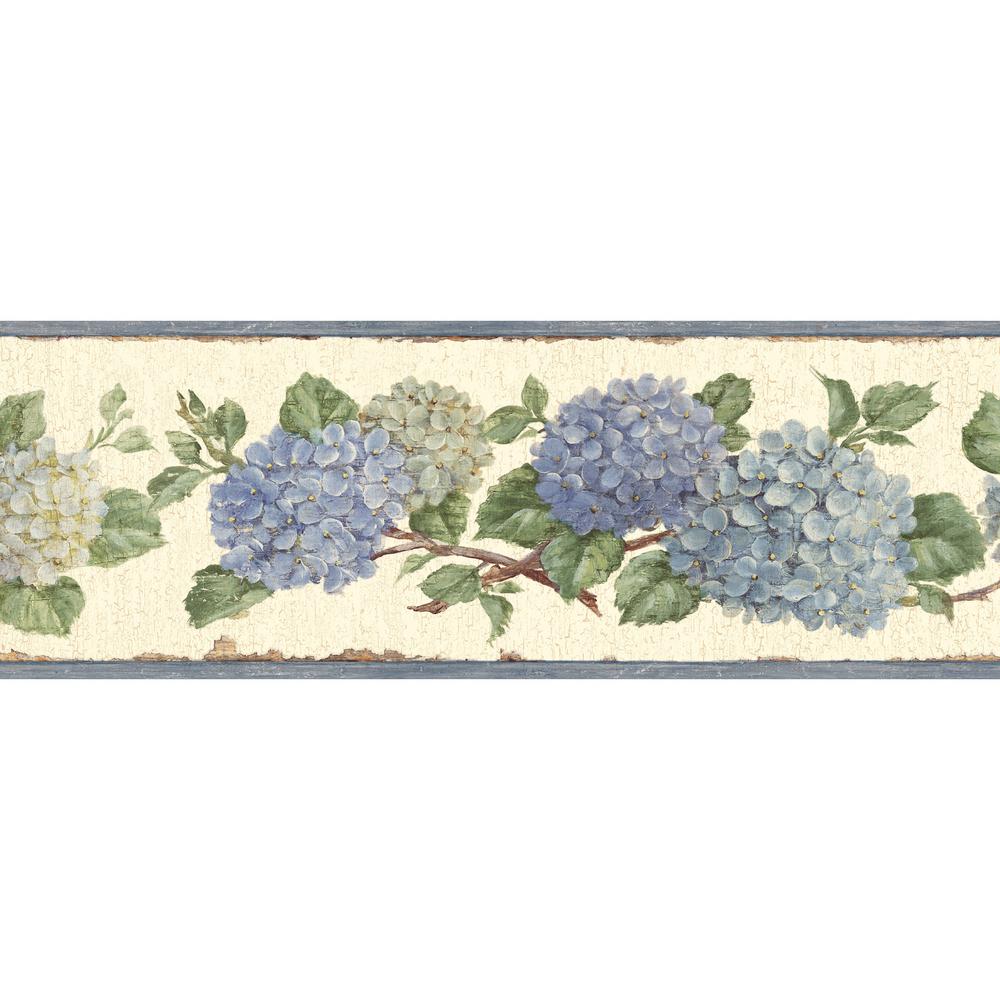 Chesapeake Esther Blue Hydrangea Trail Wallpaper Border Sample