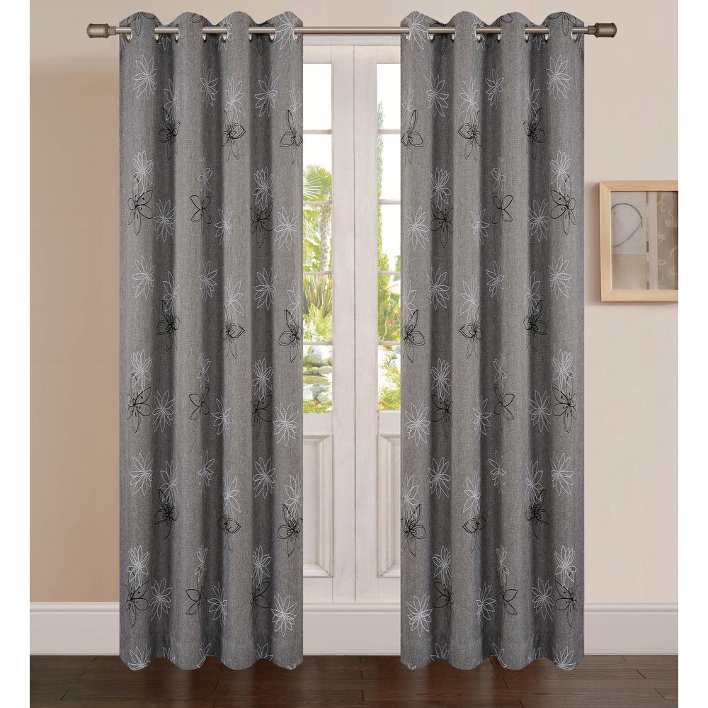 Lyndale Decor Grommet Curtains D Window Treatments Crawford Graphite Fl Print Polyester Curtain 95 In L X 54 W
