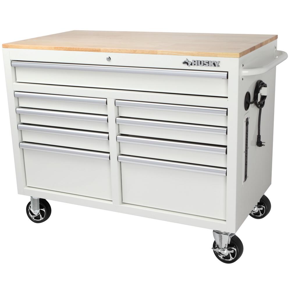 Husky 46 In W 9 Drawer Deep Tool Chest Mobile Workbench In Gloss