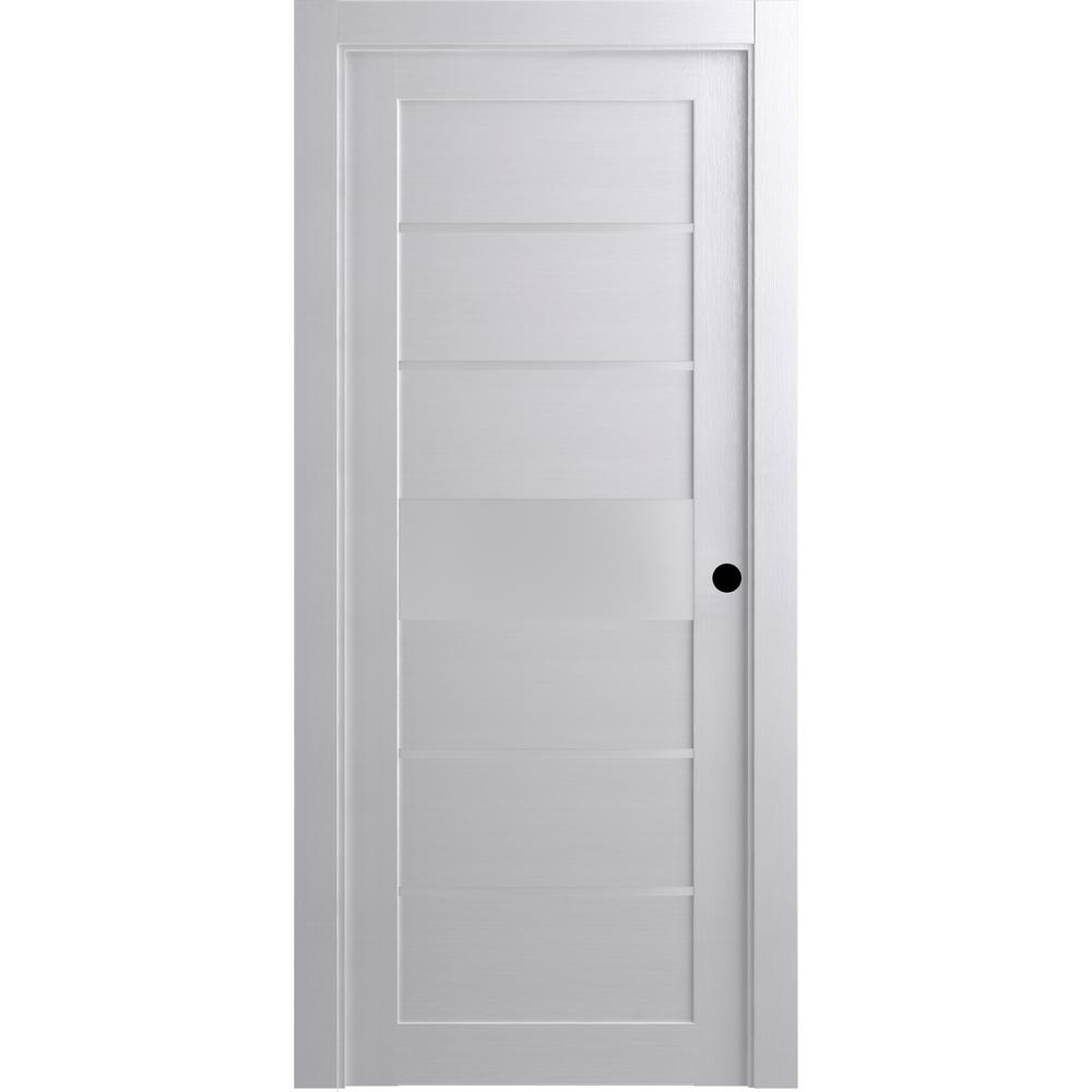 18 In X 80 In Siah Bianco Noble Left Hand Solid Core Composite 5 Lite Frosted Glass Single Prehung Interior Door