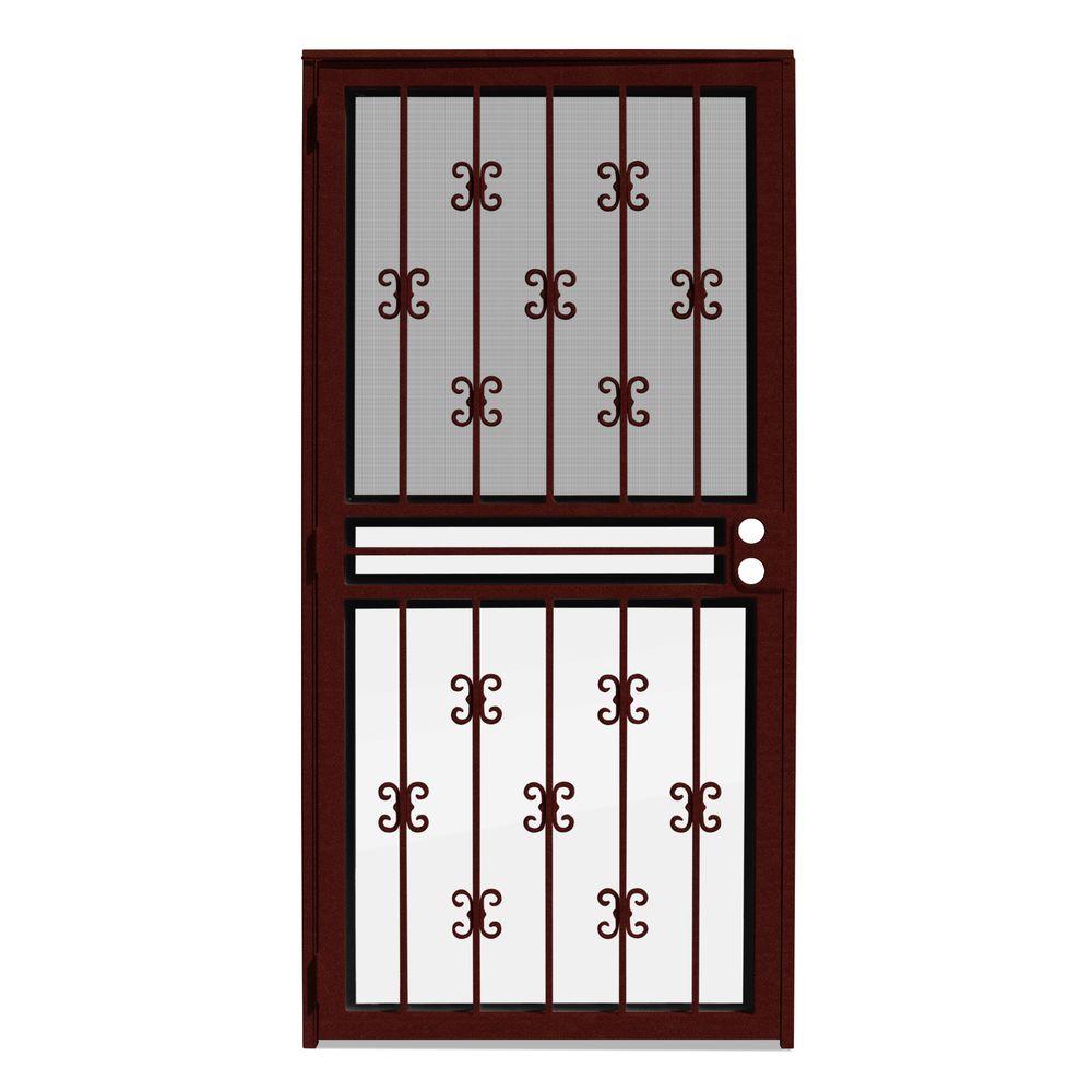 Unique Home Designs 36 In X 80 In Moorish Lace Wineberry Recessed Mount All Season Security Door With Insect Screen And Glass Inserts