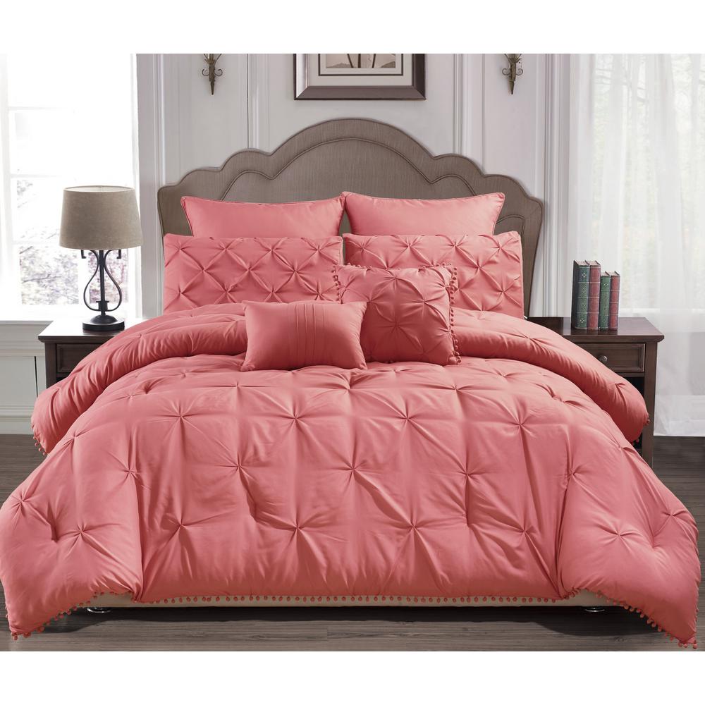 Kensie Esmalinda 7 Piece Salmon Queen Comforter Set Esmalinda