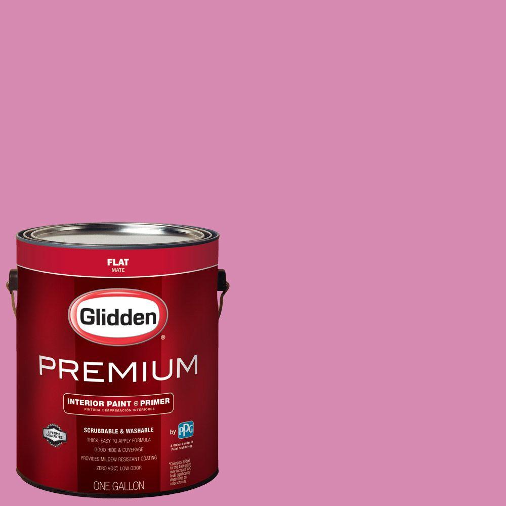 Glidden Premium 1 gal. HDGR02 Raspberry Pink Flat Interior Paint with PrimerHDGR02P01FN The