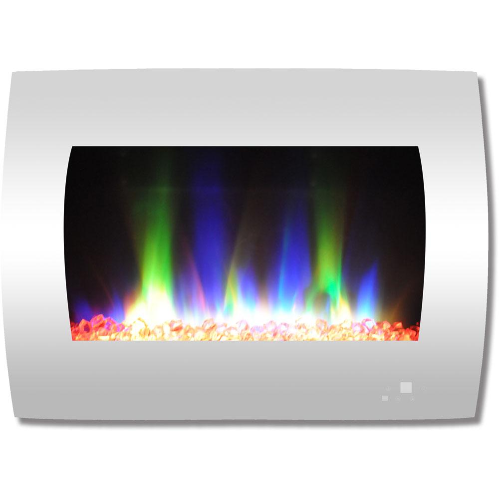 Cambridge 26 in. Curved Wall-Mount Electric Fireplace in White with Multi-Color Flames and Crystal Rock Display-CAM26WMEF-1WHT - The Home Depot Get toasty without the risk of real flames with this innovative color changing wall mount fireplace from Cambridge. Along with its 2 heat settings and crystal rock display