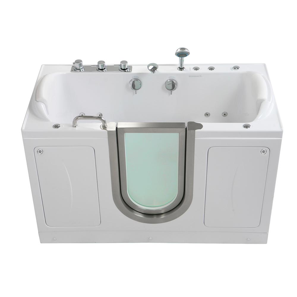 Ella Companion 2 Seat 60 in. Acrylic Walk-In Whirlpool Bathtub in White Center Door Heated Seat Faucet 2 in. Dual Drain For Sale