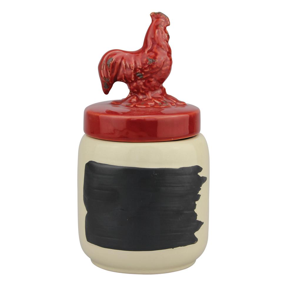 Stonebriar Collection Red Ceramic Rooster Top Canister With Stonebriar Collection Red Ceramic Rooster Top Canister With Chalkboard Label