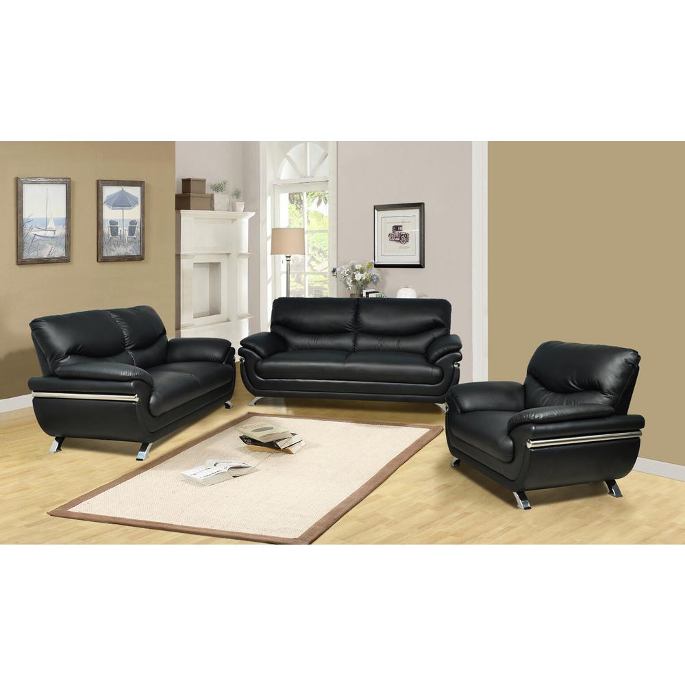 Black Faux Leather 3Piece Sofa SetSH226 The Home Depot