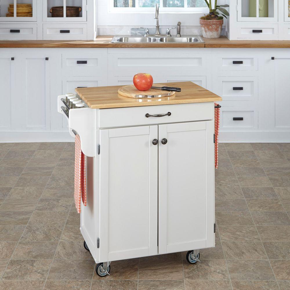 Home Styles CreateaCart White Kitchen Cart With Natural Wood Top9001