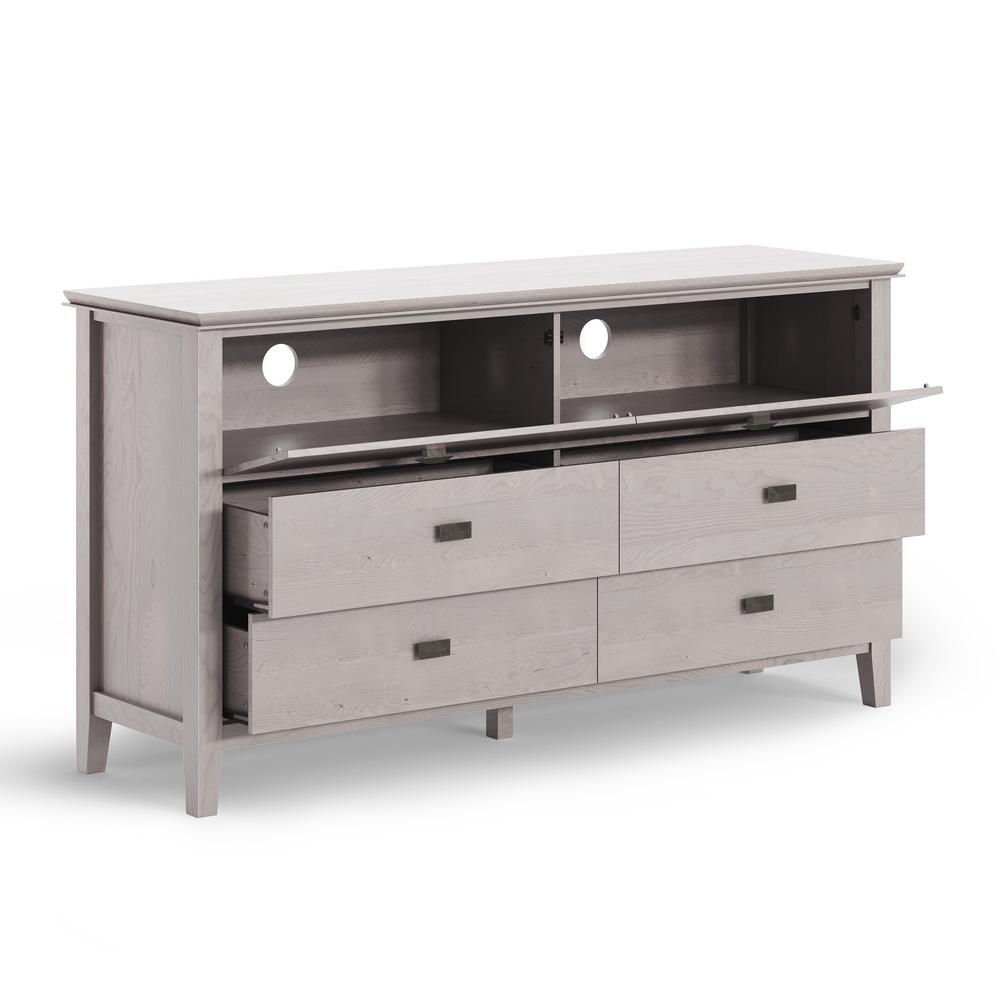 Simpli Home Artisan 4 Drawers Fog Greay Solid Wood 60 In Wide