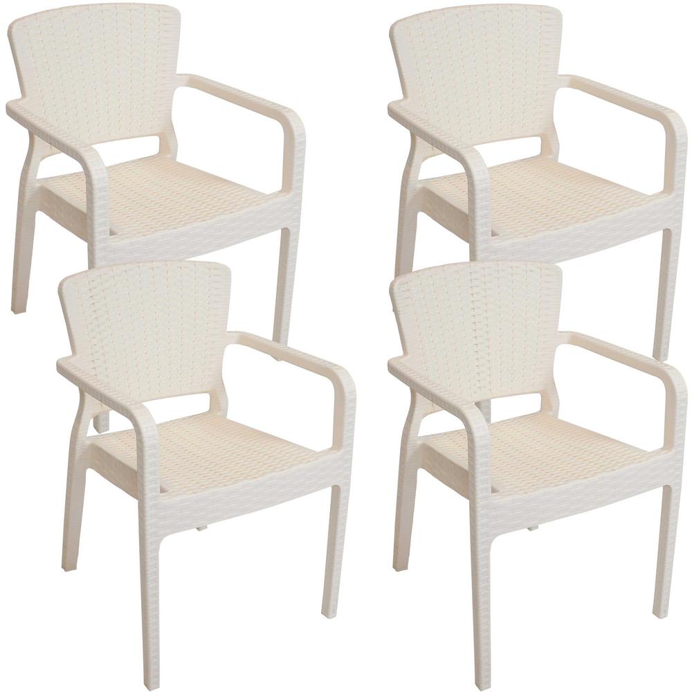 Sunnydaze Decor Segonia Cream Stacking Plastic Indoor/Outdoor Arm Chair (Set of 2)TLA0632PK