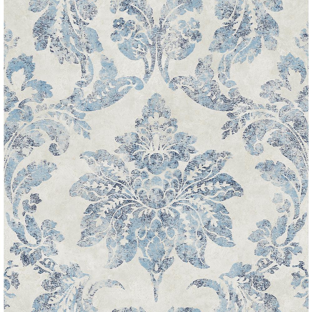 Chesapeake 8 in. x 10 in. Astor Blue Damask Wallpaper ...