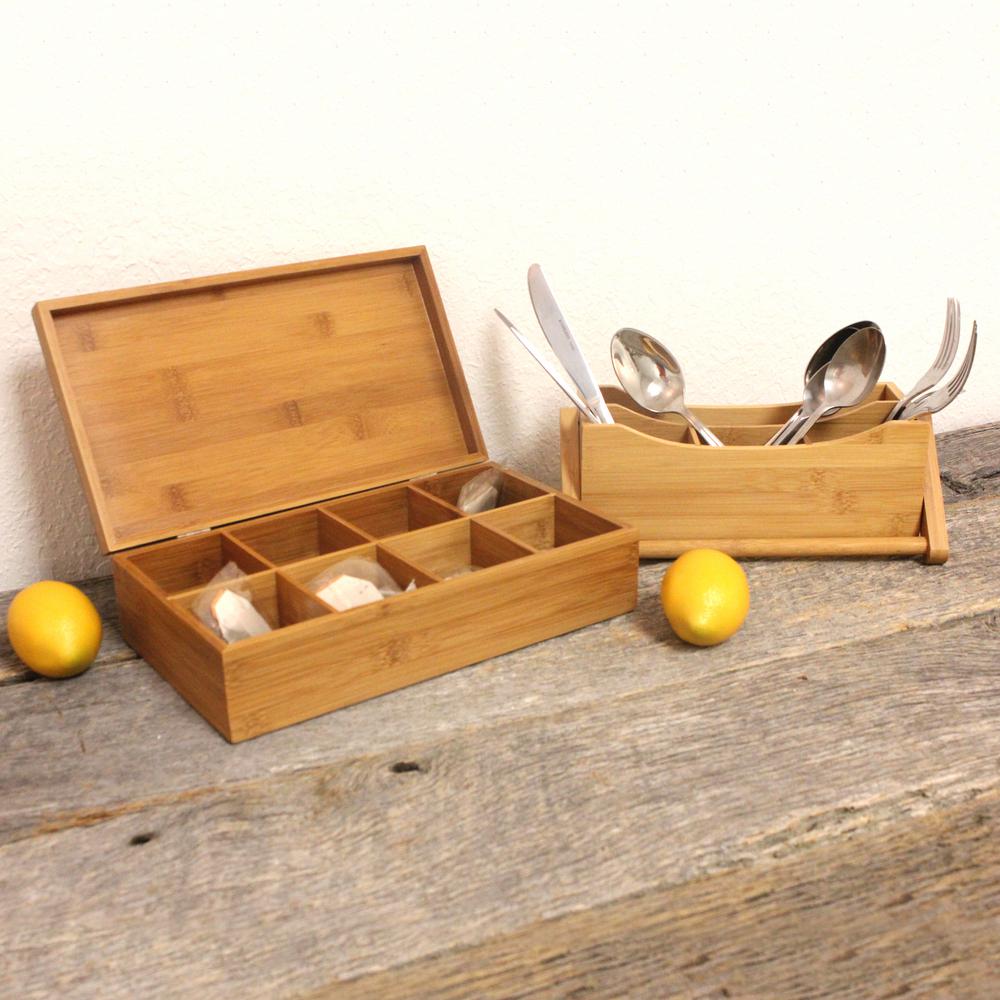 Berghoff Bamboo Tea Box And Flatware Caddy Set 2211984 The Home Depot