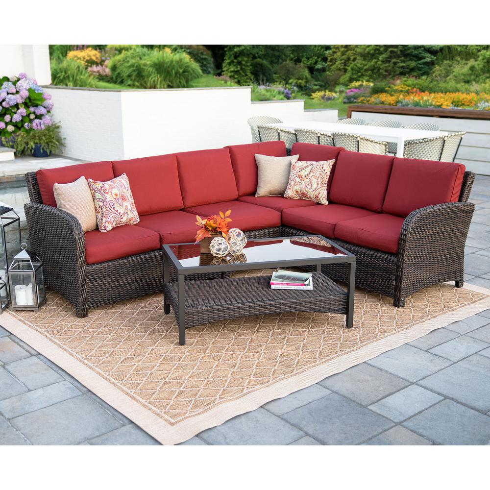 Red Outdoor Sectionals Lounge Furniture The Home Depot Jackson 5 Piece Wicker Outdoor Sectional Set With Red Cushions