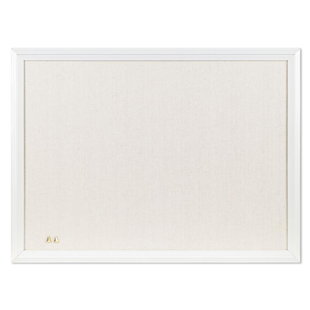 U Brands 23 in. x 17 in. Taupe Linen Bulletin Memo Board, White Decor
