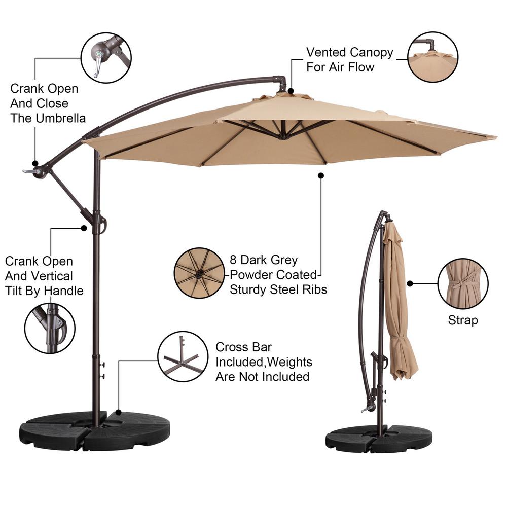 Villacera 10 Ft Aluminum Cantilever Tilt Patio Umbrella In Beige Hwd630704 The Home Depot