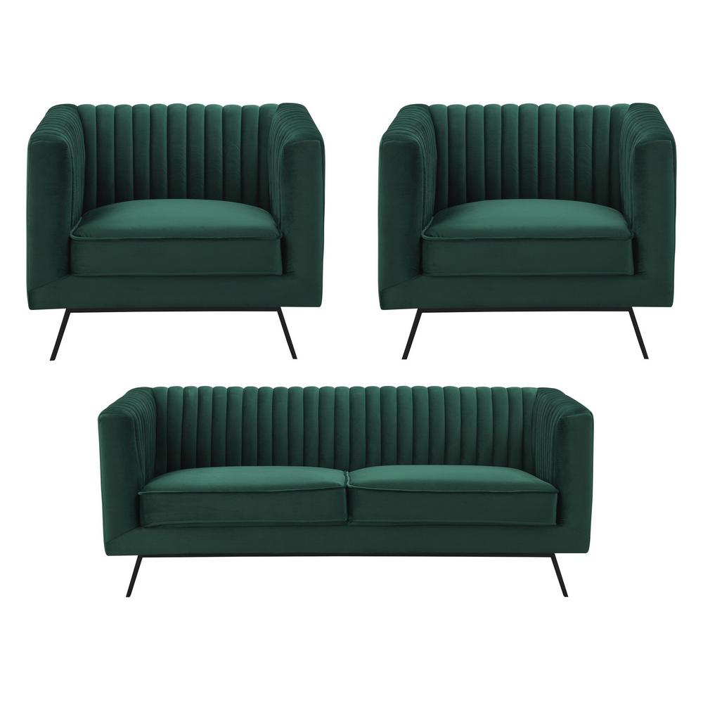 UPC 704817010350 product image for Manhattan Comfort Vandam 3-Piece Hunter Green Velvet 2-Seat Loveseat and 2 Armch | upcitemdb.com