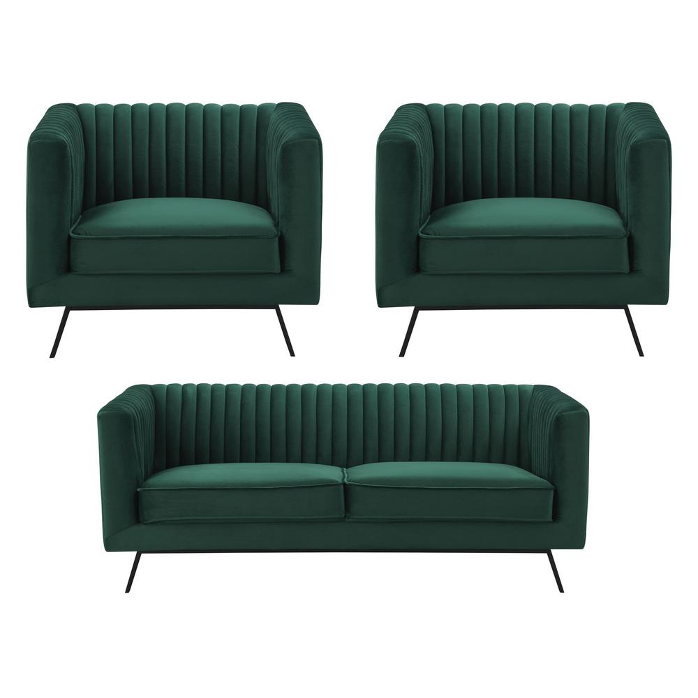 Hunter Green Living Room Furniture The Home Depot Vandam 3 Piece Hunter Green Velvet 2 Seat Loveseat And Armchairs