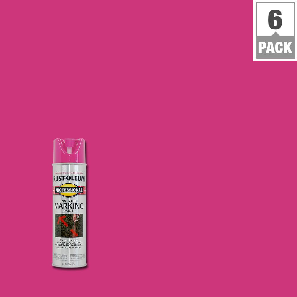 Rust Oleum Professional 15 Oz Fluorescent Pink 2x Distance Inverted Fluorescent Pink 2x Distance Inverted Marking Spray Paint 6 Pack