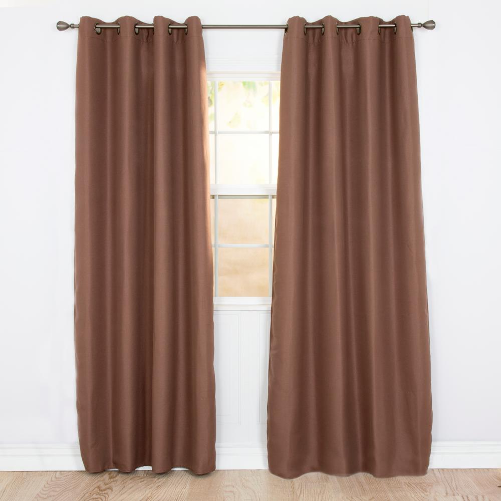 Lavish Home Blackout Linen Look Chocolate Polyester Blackout Curtain-63