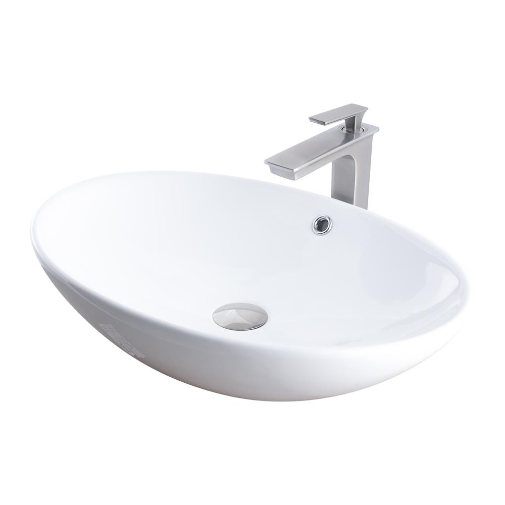 Pop-Up Drain Set Brushed Nickel Novatto BIANCO Ceramic Vessel Sink