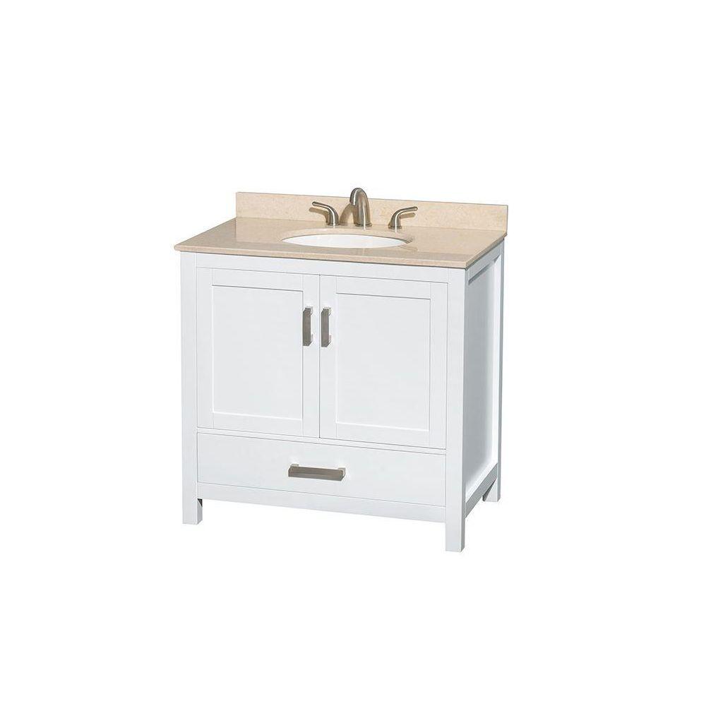 Wyndham Collection Sheffield 36 in. Vanity in White with Marble Vanity