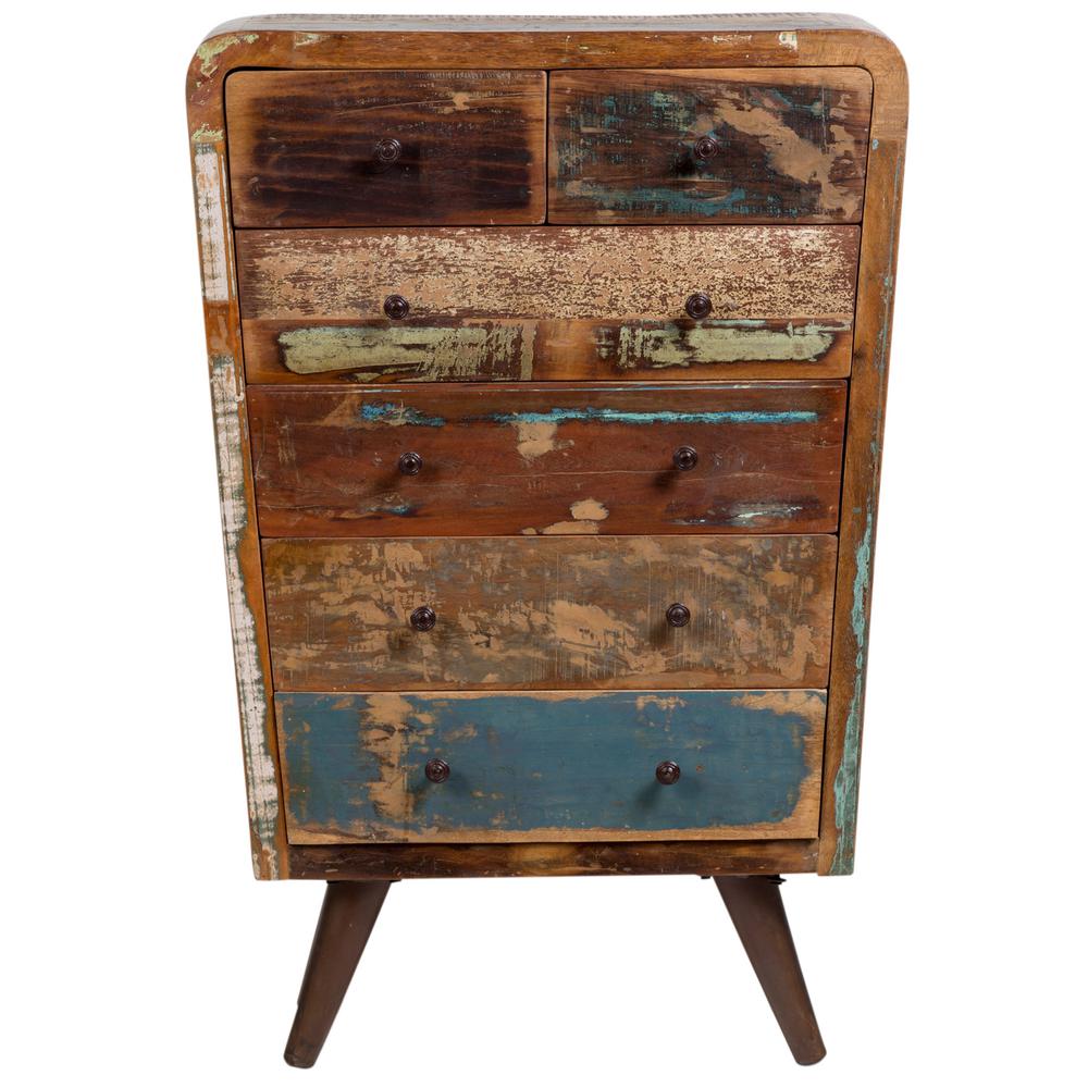 Route 66 Reclaimed 6 Drawers Multi Colored Wood Tall Chest 04 114