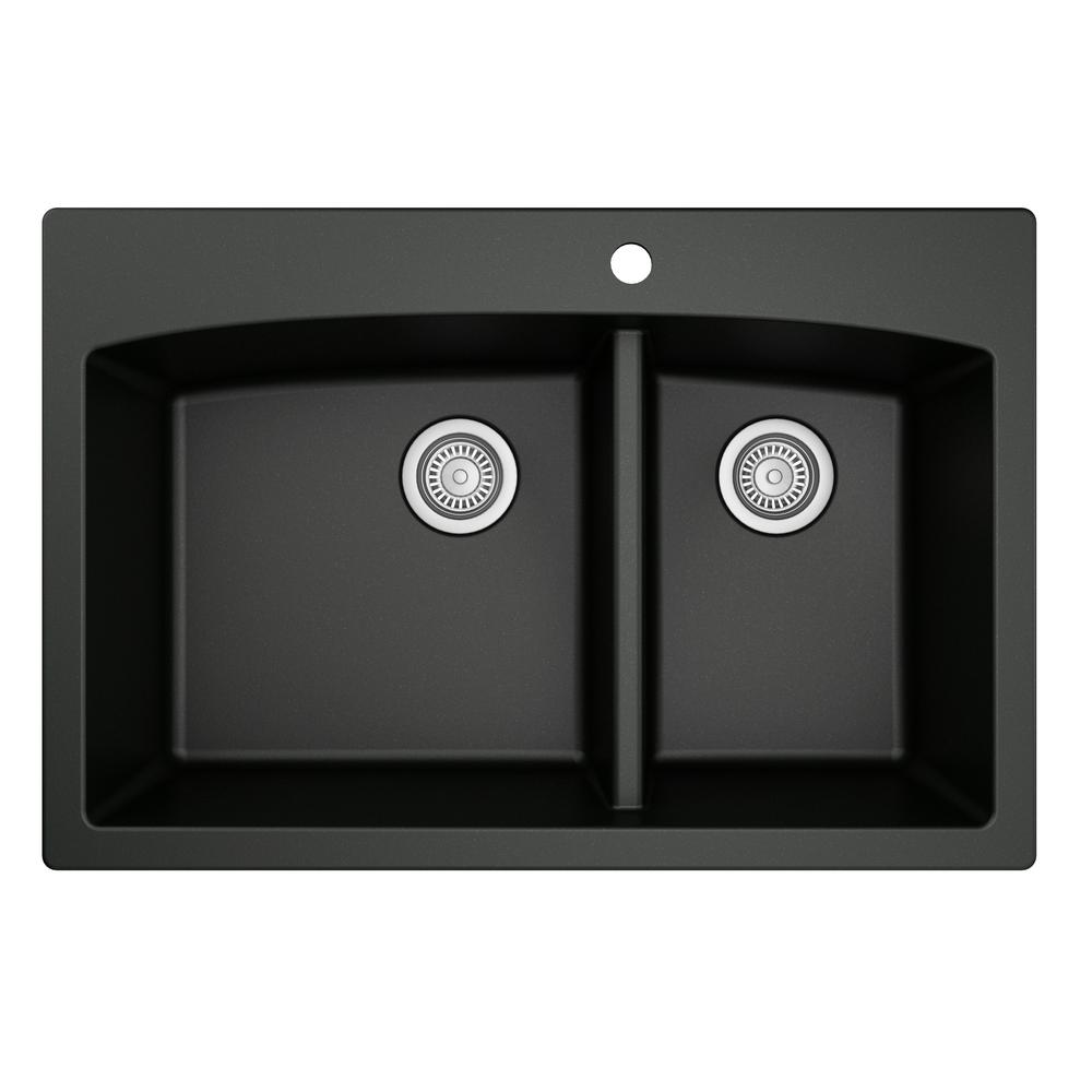 Karran DropIn Quartz Composite 33 in. 60/40 Double Bowl Kitchen Sink