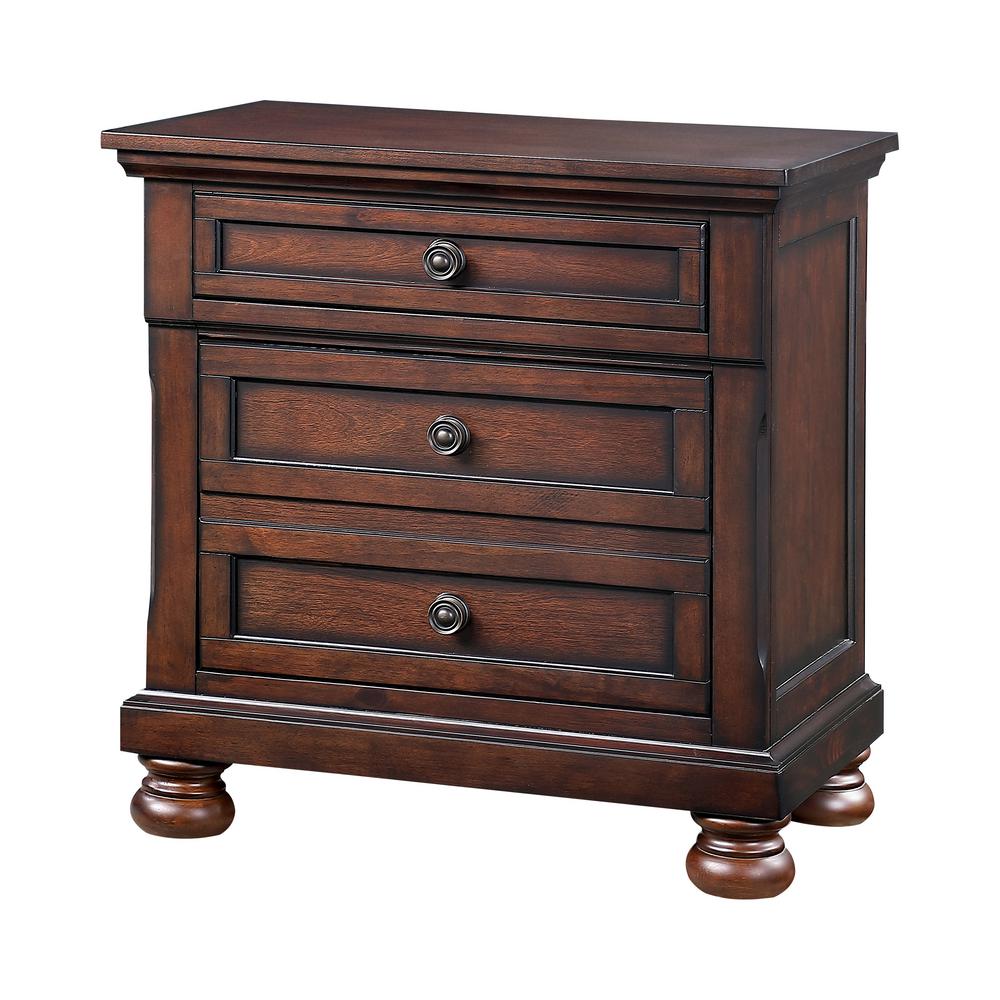 Furniture Of America Sugar Cane Dark Cherry 3 Drawer Nightstand With Usb Plug 29 75 In H X 28 75 In W X 18 In D Idf 7548ch N The Home Depot