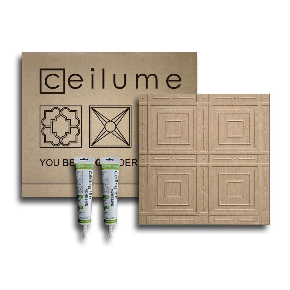 Ceilume Nantucket 2 Ft X 2 Ft Glue Up Vinyl Ceiling Tile And