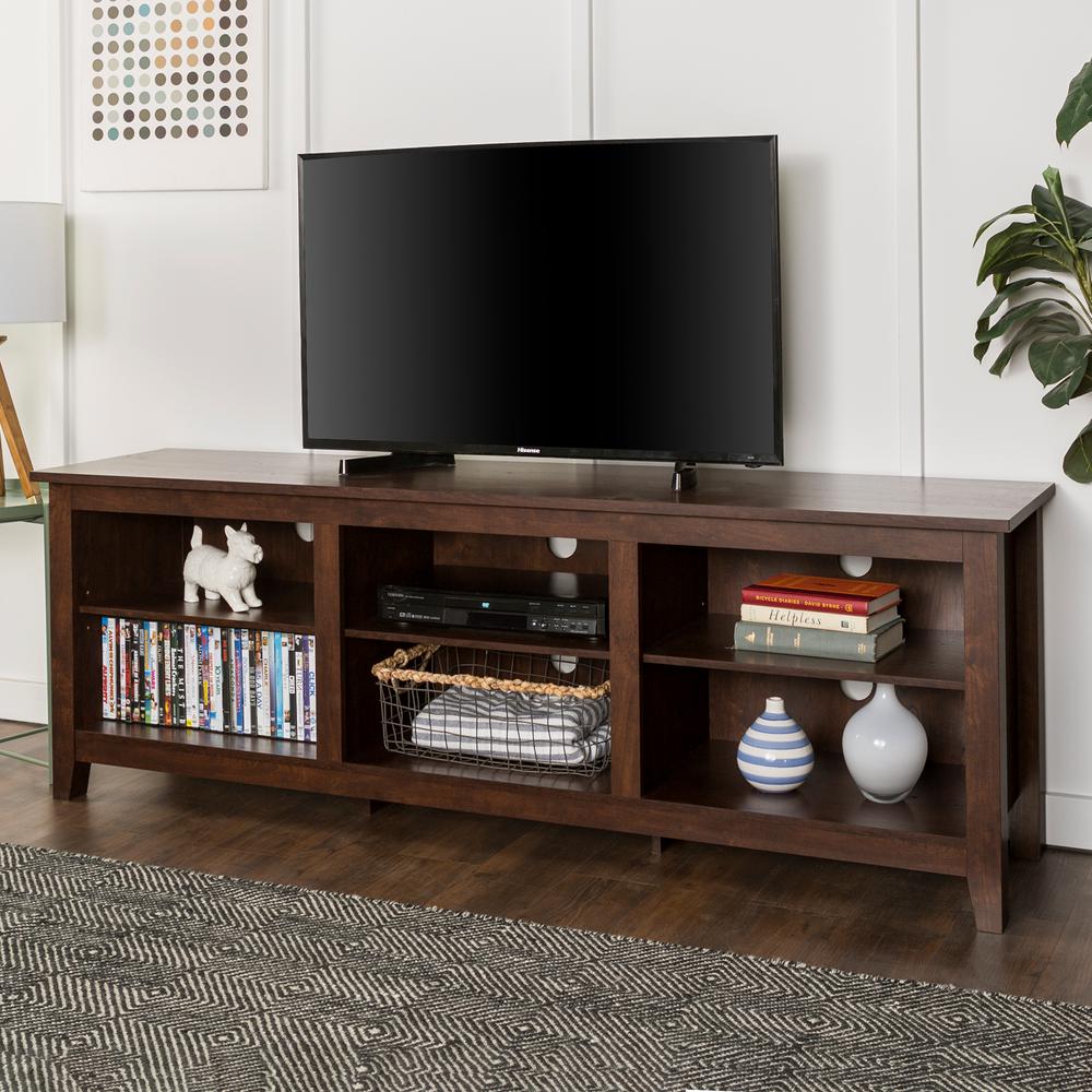 Walker Edison Furniture Company 70 In Wood Media Tv Stand Storage Wood Media Tv Stand Storage Console Traditional Brown