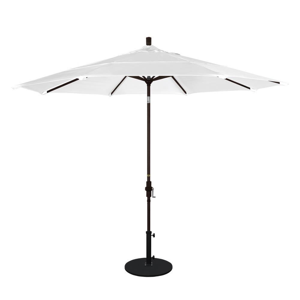 California Umbrella 11 Ft Bronze Aluminum Pole Market Aluminum Ribs Crank Lift Outdoor Patio Umbrella In Natural Sunbrella Gscu118117 5404 Dwv The Home Depot