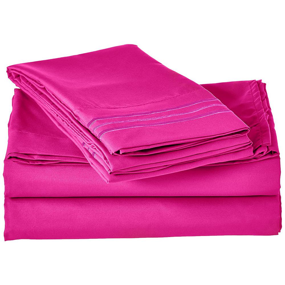 Elegant Comfort 4 Piece Pink Solid Microfiber Twin Xl Sheet Set