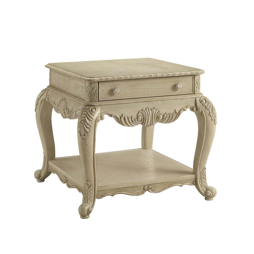 Alaterre Furniture Country Cottage Rustic White Antique End Table