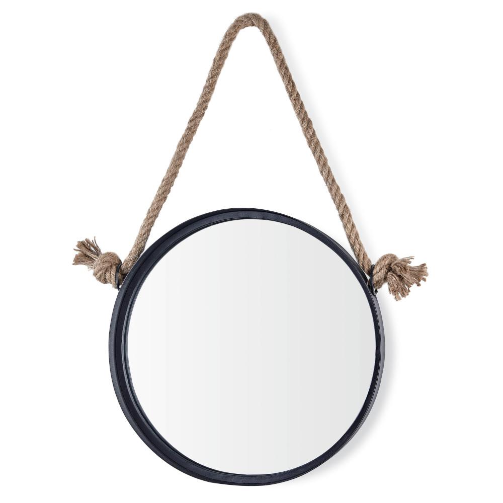Danya B Newport Black 15 In Round Mirror With Hanging Rope Se2231 Round Mirror With Hanging Rope