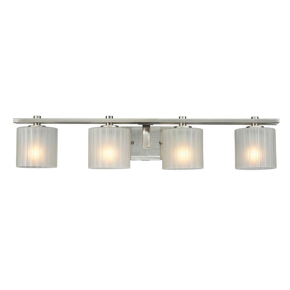 Hampton Bay Vanity Lighting The Home Depot Sheldon 4 Light Brushed Nickel Vanity With Frosted Glass Shades