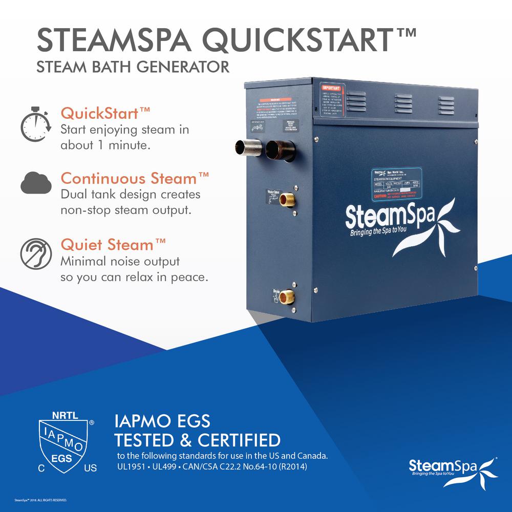 Steamspa 7 5kw Quickstart Steam Bath Generator With Built In Auto Drain D 750 A The Home Depot