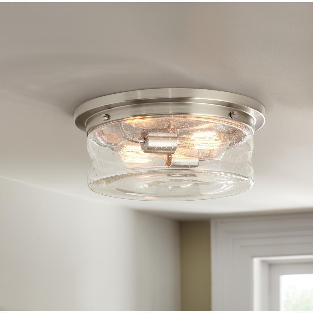 2 Light Brushed Nickel Flush Mount With Clear Seedy Glass Shade 13 In Ceiling 718212239506 Ebay