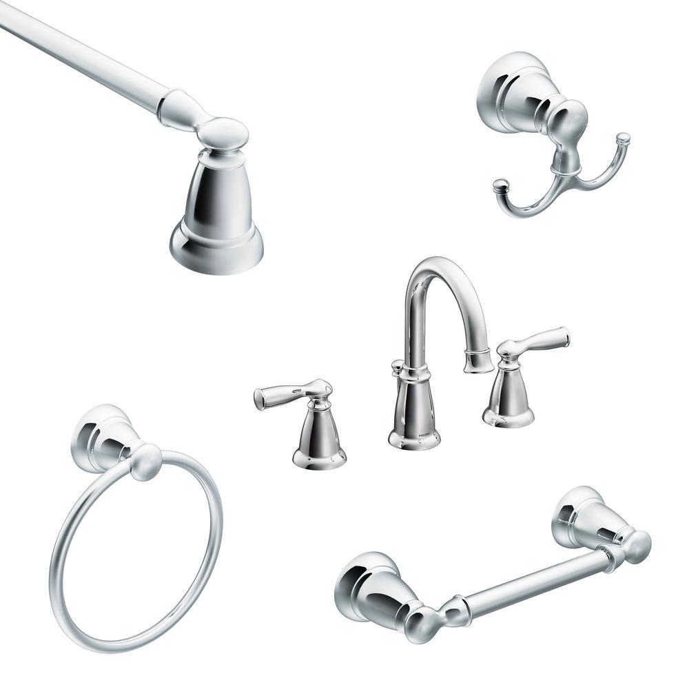 MOEN Banbury 8 In Widespread 2 Handle Bath Faucet With 4 Piece   Chrome Moen Widespread Bathroom Faucets Ws84924 8w4pc24 64 600 